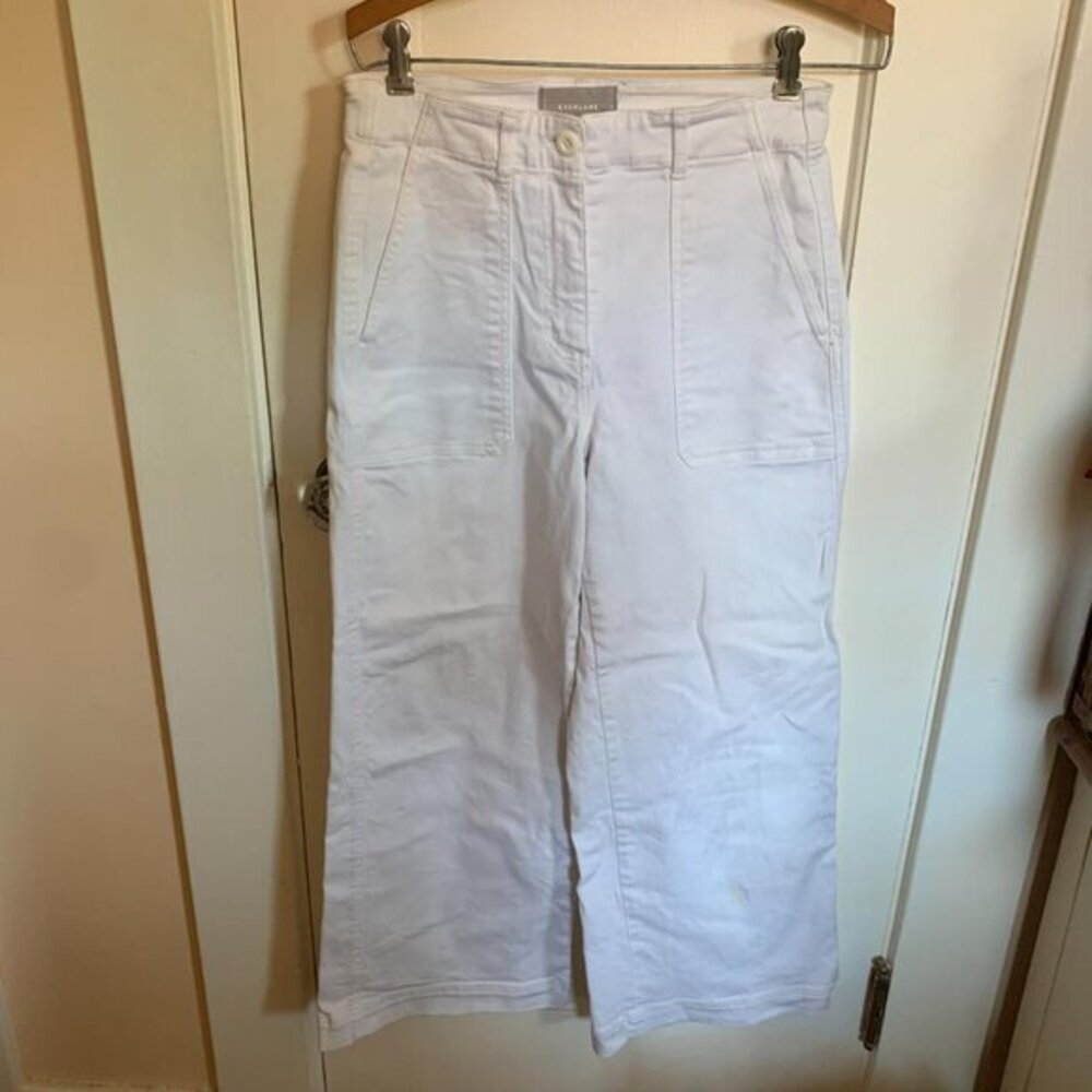 EVERLANE Sz 4 Ecru White Wide Leg Jeans Pants Cropped High Rise Waist Stretch - Picture 1 of 7